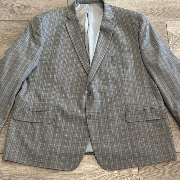 Michael Kors Blazer Gray Plaid Sport Coat Suit 52R Polyester Blend - Picture 1 of 10